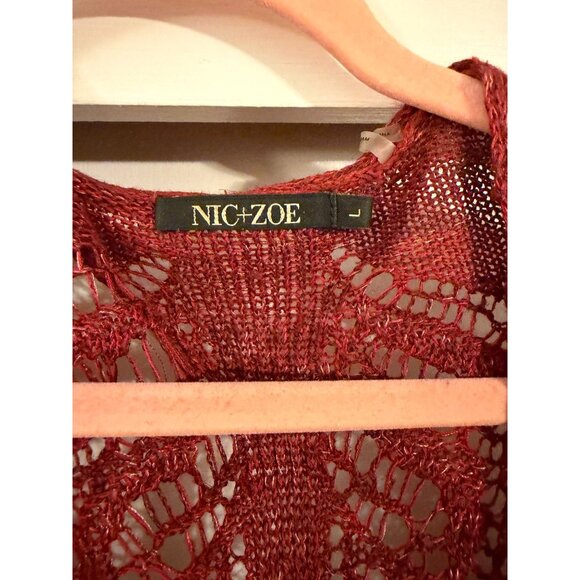 NIC + ZOE LONG RED SHAWL CARDIGAN SWEATER SZ LARGE L WOMENS - Picture 2 of 2